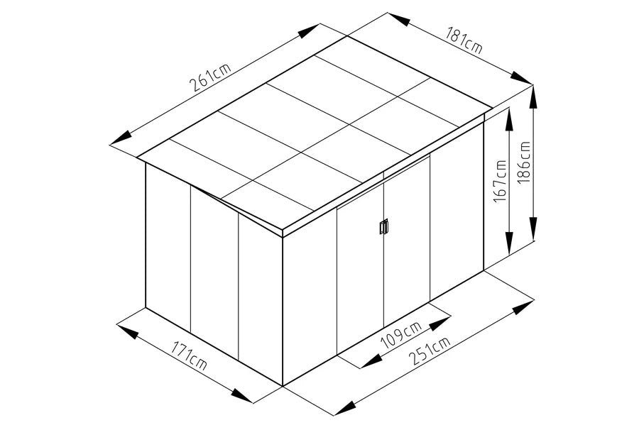 OUTTECH Gerätehaus, anthrazit, Stahl, 261 x 181 x 186 cm, Schiebetüren