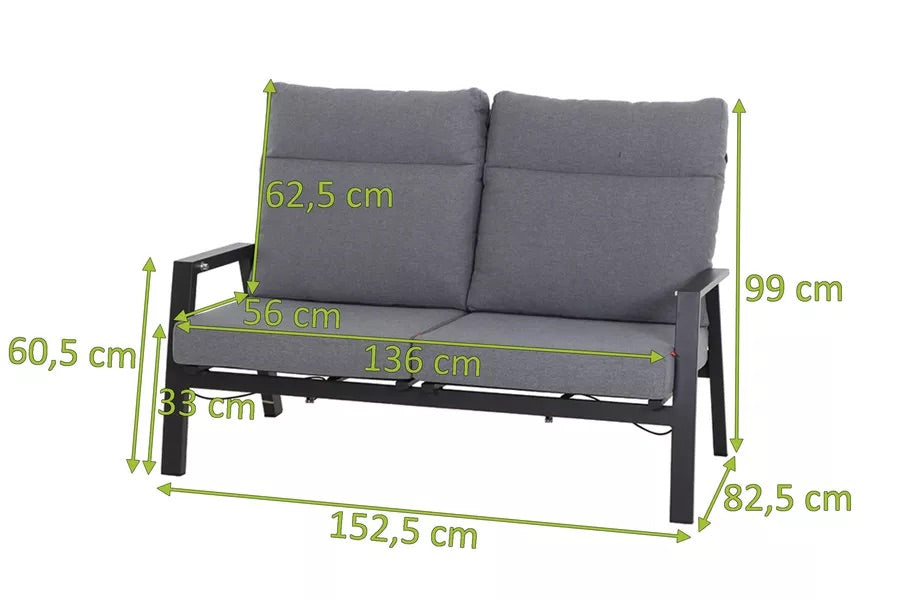 SIENA GARDEN Valencia 2-Sitzer Sofa, anthrazit matt, Alu/Ranotex, 152 x 82 x 99 cm, stufenlos verstellbar, inkl. Kissen