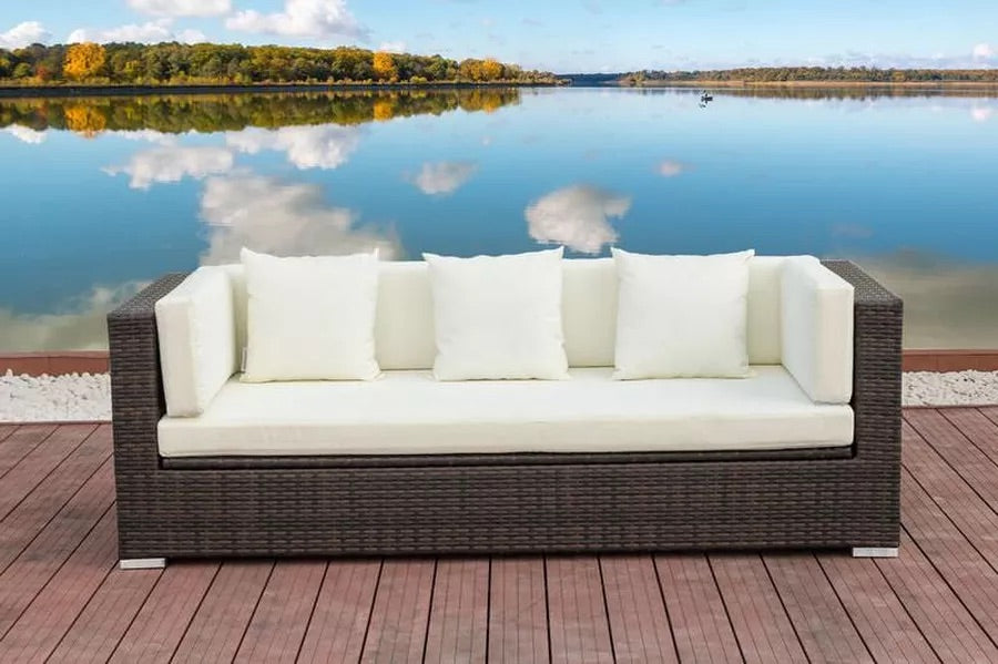 OUTFLEXX 3-Sitzer Sofa, braun marmoriert, Polyrattan, 210 x 85 x 70 cm, wasserfeste Kissenbox (Handarbeit)