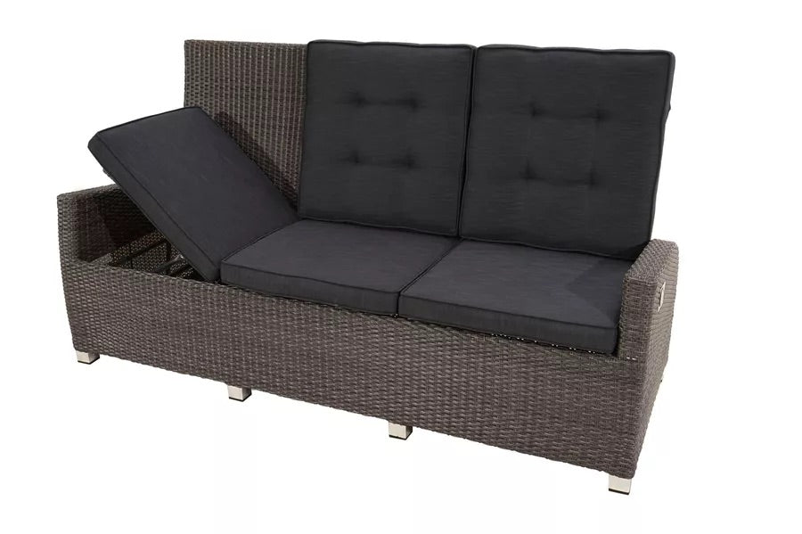 PLOß Rocking Comfort Dining / Lounge 3-Sitzer Sofa, grau/braun-meliert, Polyrattan, 210x85x112 cm, verstellbar