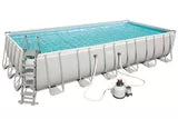 BESTWAY Power Steel Pool mit Gestell, grau, 732x366x132cm, mit Sandfilteranlage, Leiter, Abdeckplane