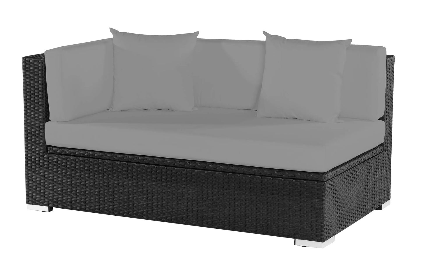 OUTFLEXX 2-Sitzer Ecksofa, schwarz, Polyrattan, 145x85x70cm, Armlehne rechts, wasserfeste Kissenbox