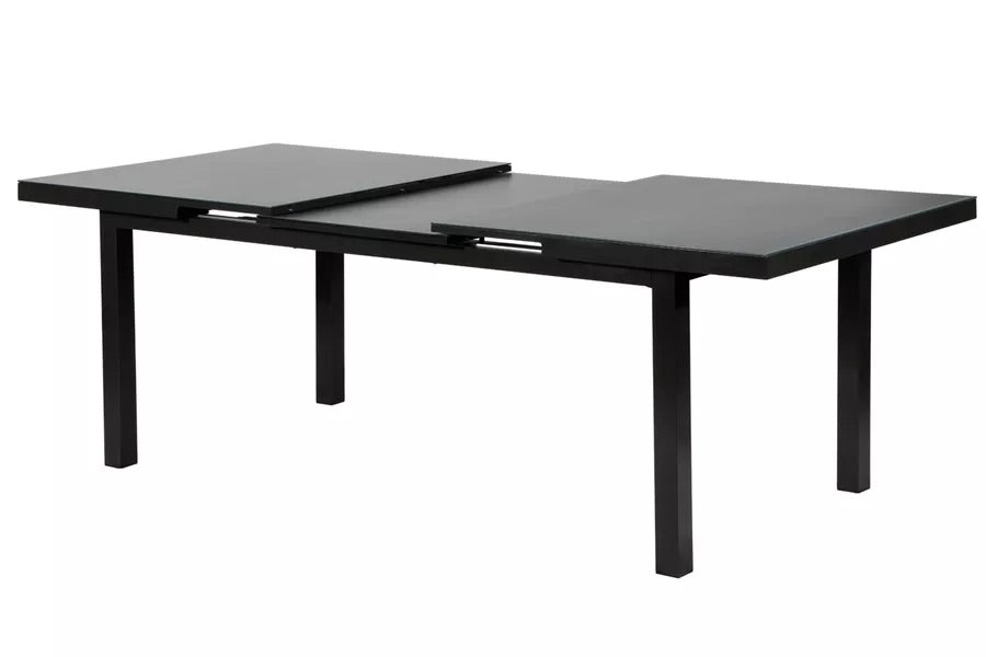 OUTFLEXX Premium Ausziehtisch, anthrazit/grau, Alu/Glas, 180/240x100cm, automatischer Ausziehmechanismus