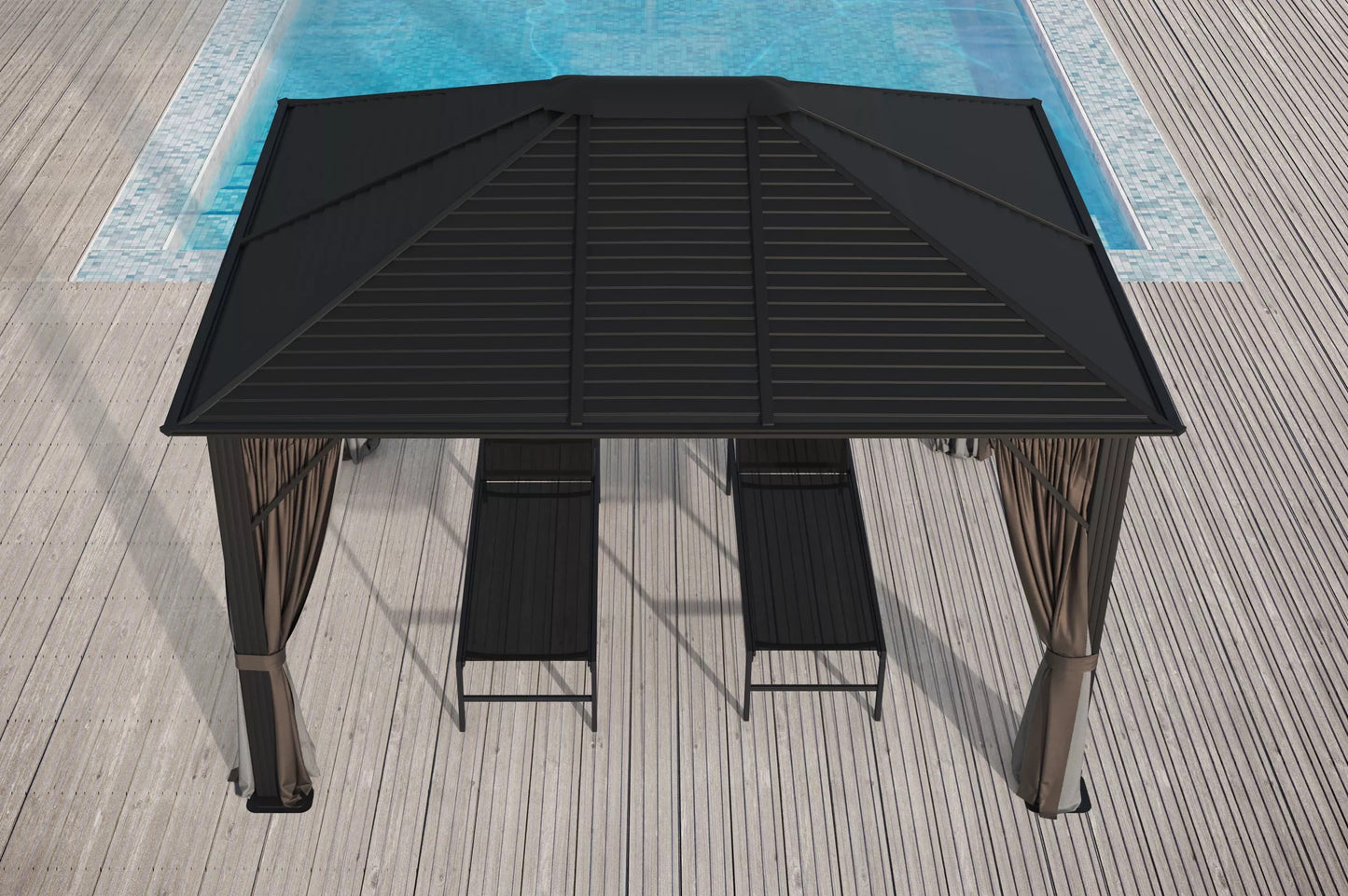 OUTFLEXX Hardtop Pavillon, braun, Aluminium, 300x365cm, inkl. Seitenteile und Insektennetz