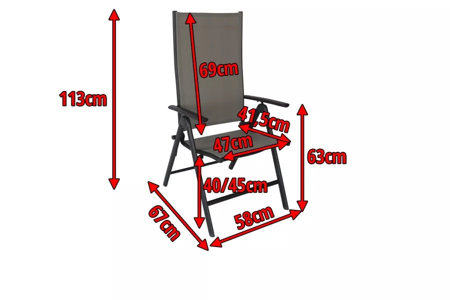 VILLANA Multipositionssessel, anthrazit/grau, Aluminium/Textil, 67 x 58 x 113 cm, klappbar