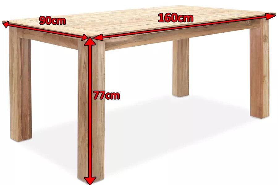 OUTFLEXX Esstisch, natur, recyceltes SLVK-Teakholz, Plattenstärke 30 mm, 160 x 90 x 77 cm