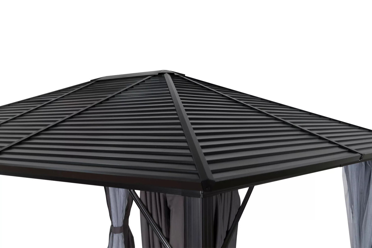 OUTFLEXX Hardtop Pavillon, braun, Aluminium, 300x365cm, inkl. Seitenteile und Insektennetz