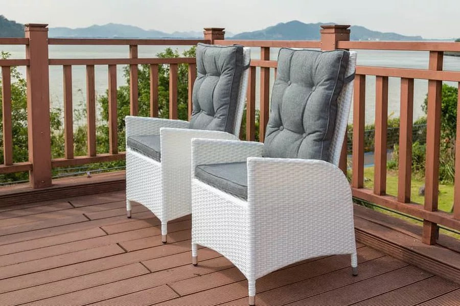 OUTFLEXX 2er Set Dining Sessel, weiß, Polyrattan, 55 x 65 x 112 cm, Rücken stufenlos verstellbar