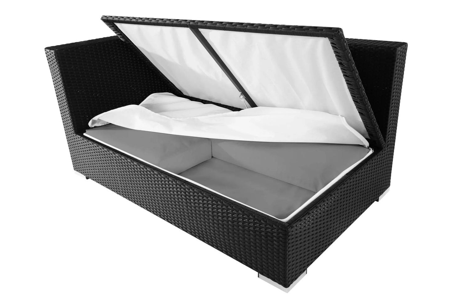 OUTFLEXX 2-Sitzer Ecksofa, schwarz, Polyrattan, 145x85x70cm, Armlehne rechts, wasserfeste Kissenbox