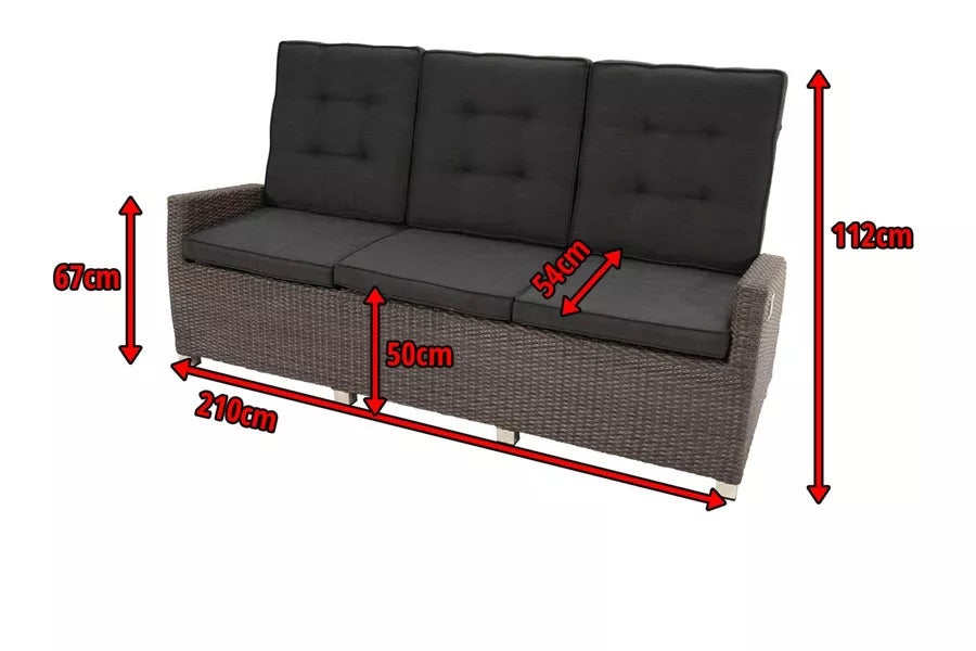 PLOß Rocking Comfort Dining / Lounge 3-Sitzer Sofa, grau/braun-meliert, Polyrattan, 210x85x112 cm, verstellbar