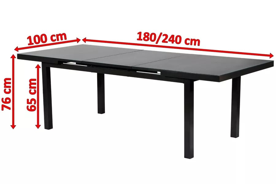 OUTFLEXX Premium Ausziehtisch, anthrazit/grau, Alu/Glas, 180/240x100cm, automatischer Ausziehmechanismus