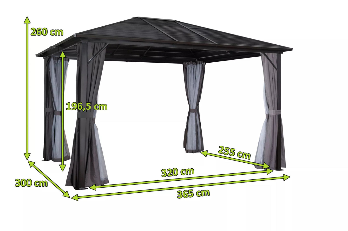 OUTFLEXX Hardtop Pavillon, braun, Aluminium, 300x365cm, inkl. Seitenteile und Insektennetz