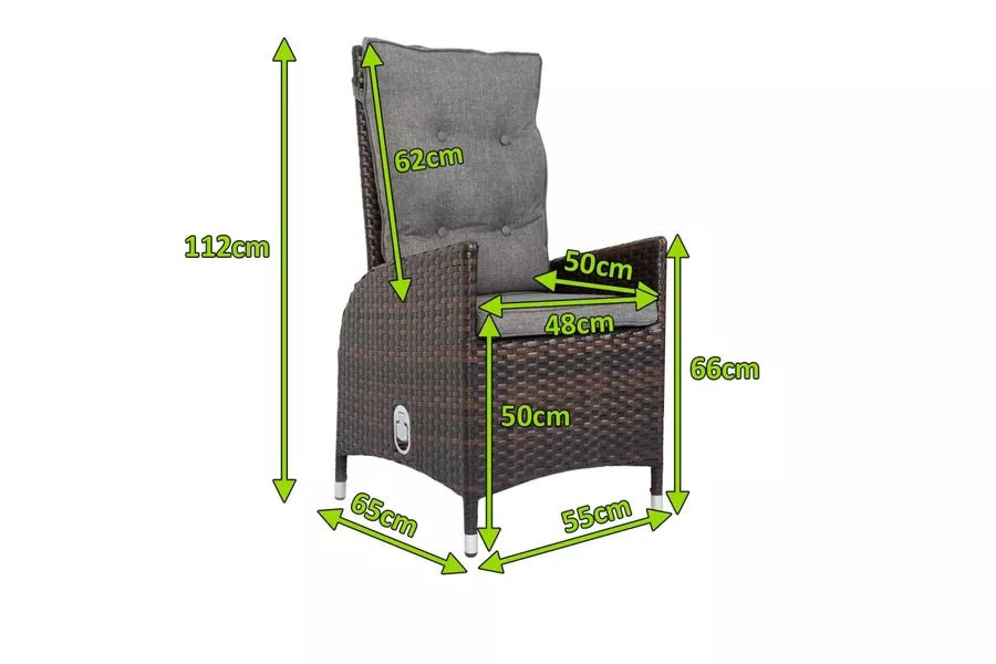 OUTFLEXX 2er Set Dining Sessel, braun marmoriert, Polyrattan, 55 x 65 x 112 cm, Rücken stufenlos verstellbar