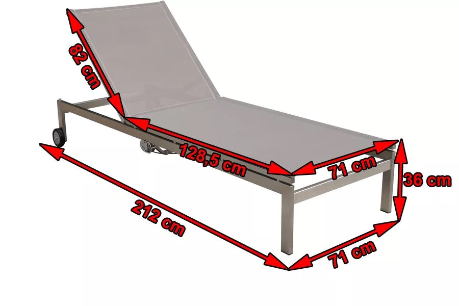 OUTFLEXX Rollliege, taupe, Edelstahl/Textilene, verstellbare Rückenlehne, 212x71x36cm