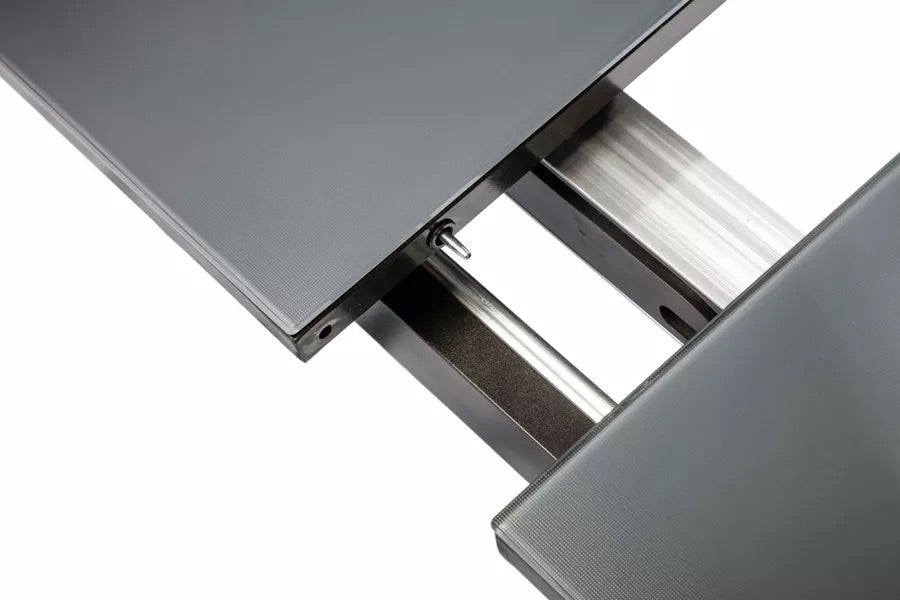 OUTFLEXX Premium Ausziehtisch, anthrazit/grau, Alu/Glas, 180/240x100cm, automatischer Ausziehmechanismus