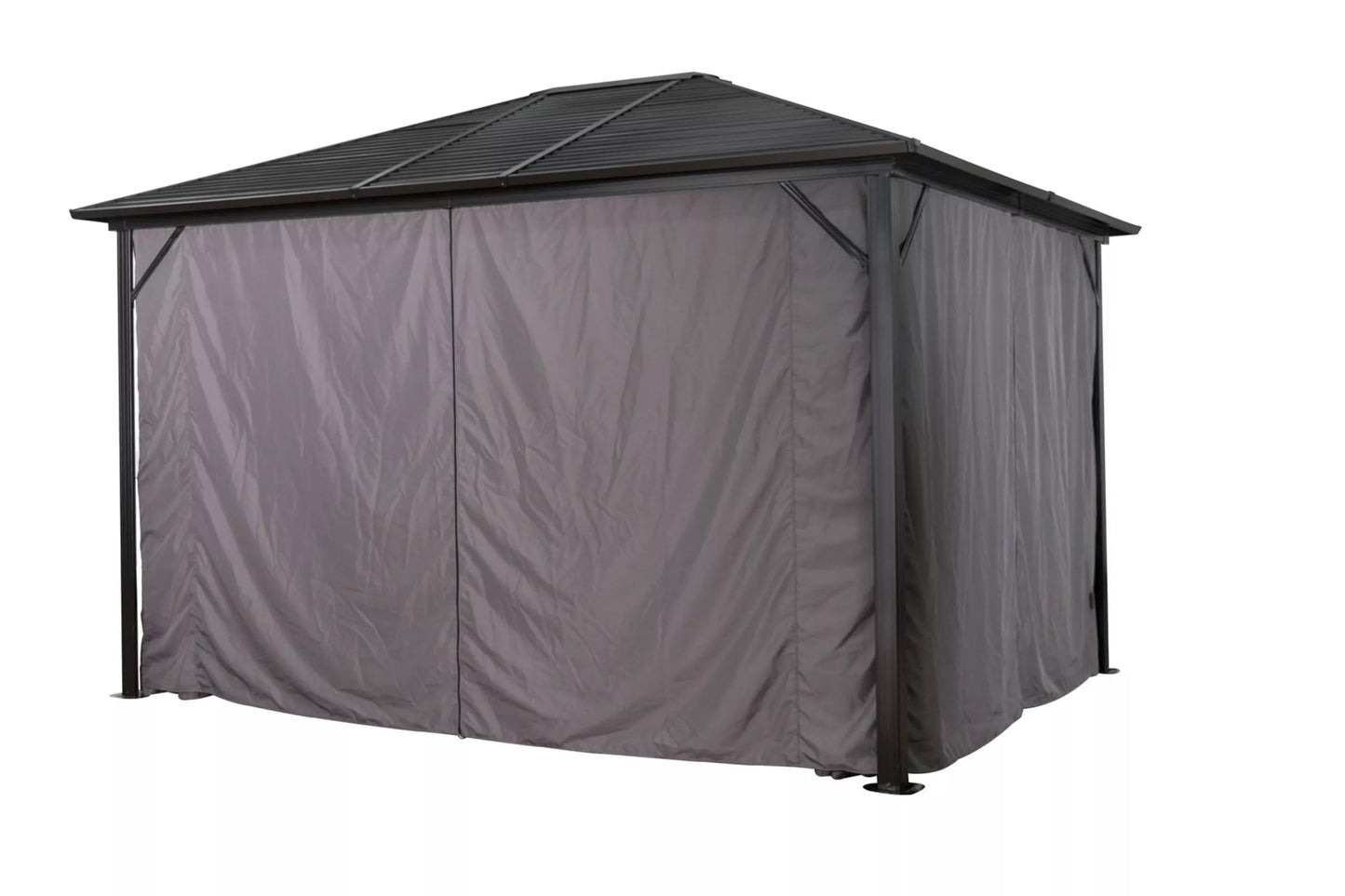 OUTFLEXX Hardtop Pavillon, braun, Aluminium, 300x365cm, inkl. Seitenteile und Insektennetz